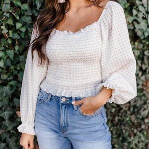 Pink lily white puff sleeve blouse
